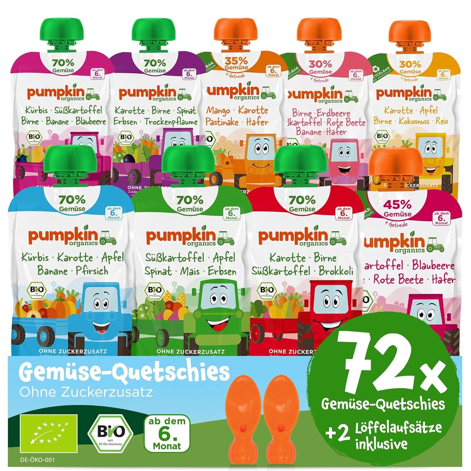 Pumpkin Organics 24Pack, organiczne puree warzywne, bez dodatku cukru, dla dzieci od 6 miesiąca, 24 x 100 gramów Matka i Dziecko Naty Shop 72 x 100 gramy