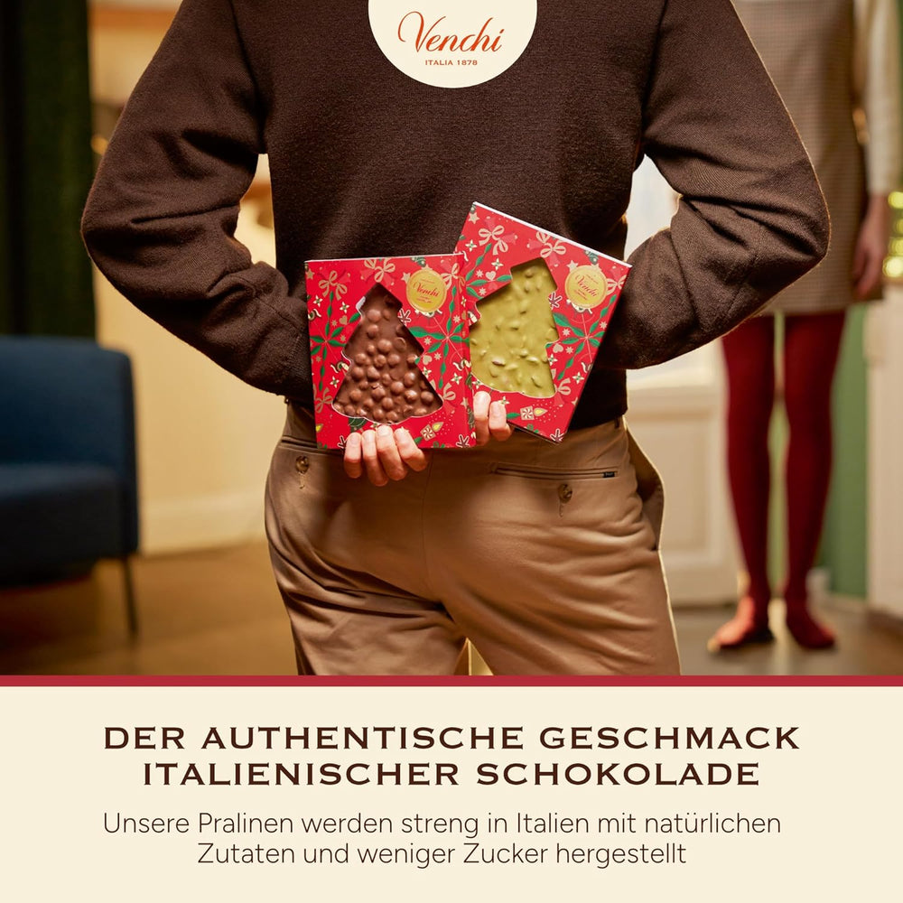 Venchi, Brutto&Buono, ręcznie robiona tabliczka mlecznej czekolady w kształcie jodły „Piedmont Forest Hazelnut”, 200g, bezglutenowa, limitowana edycja kolekcji świątecznej, pomysł na prezent