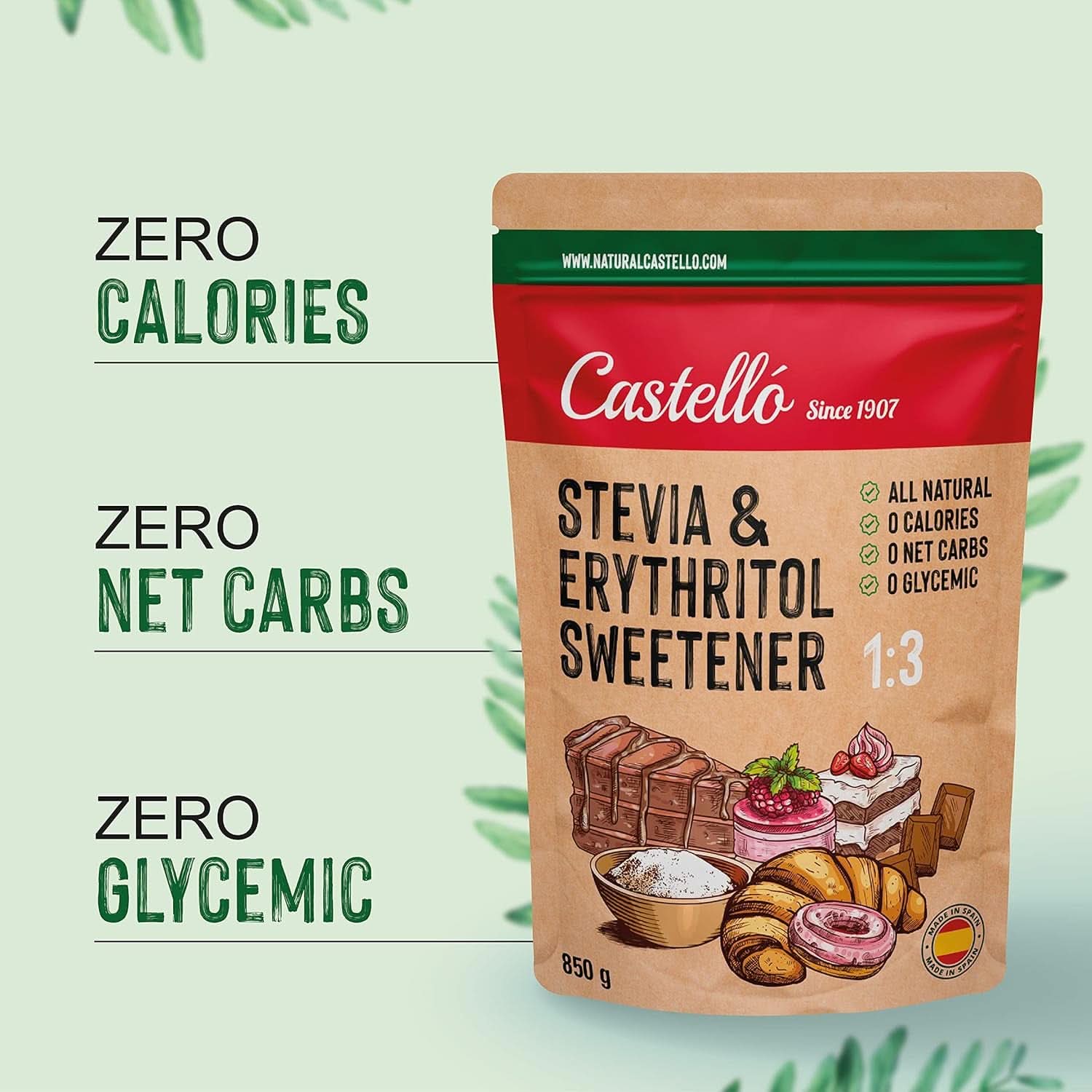 Stewia + Erytrytol 1:3 Słodzik, 1G = 3G Cukier, 850 gramów Słodziki Naty Shop