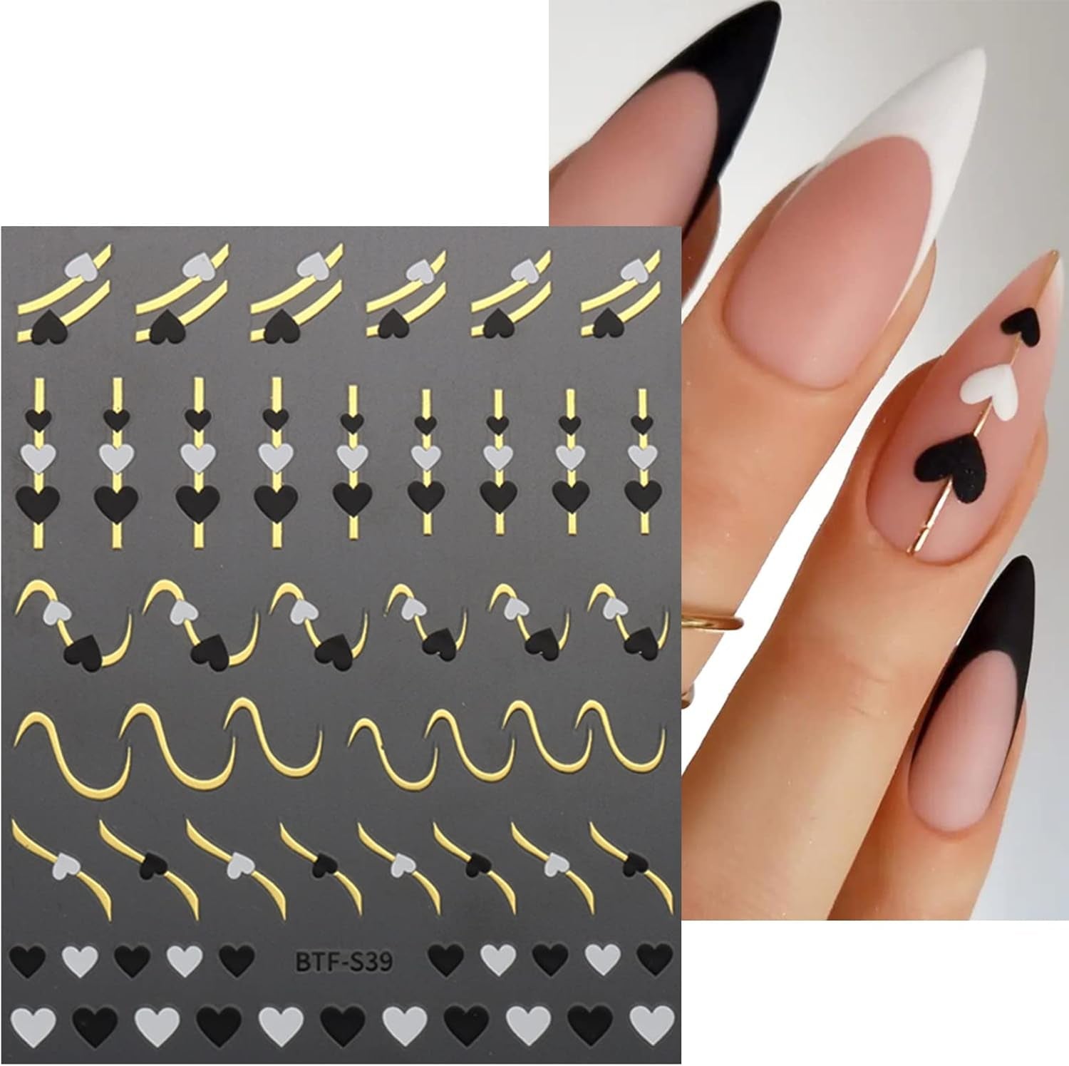 JMEOWIO Nagelsticker Herz Linien Blumen 9 Blatt Nail Art Sticker Selbstklebend Nagelaufkleber Bunte Dekoration Nageldesign Zubehör