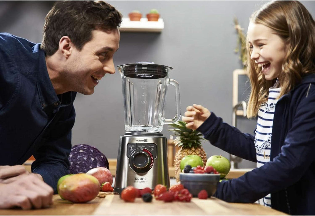 Krups KB403D Perfectmix + Hochleistungsstandmixer | 1.200W | 28.000 Upm | 2L Glasbehälter | 3 Voreingestellte Programme | Powelix- Technologie | Edelstahl/Dunkelgrau Bucatarie Naty Shop