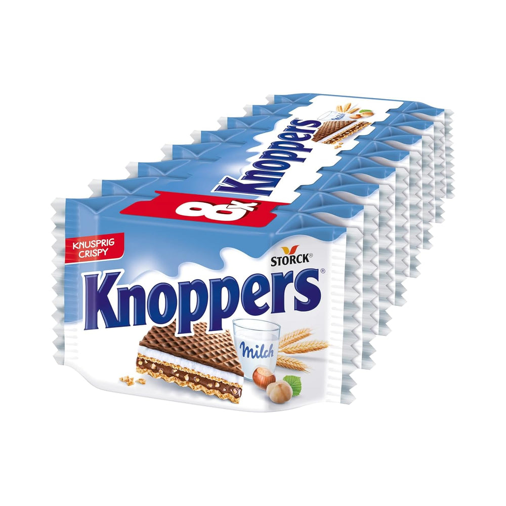 Knoppers Biało-Czarny – 8 x 25g – Plastry wafla nadziewane waflami ciemnego kakao, kawałkami czarnych herbatników, mlekiem i kremem nugatowym