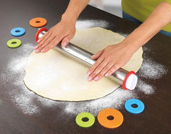 Maximex Teigrolle mit Abstandhalter EDELSTAHL - Edelstahl-Ausroller mit aufsteckbaren Abstandsscheiben, Edelstahl rostfrei, 4,5-6,5 x 43 x 4,5-6,5 cm, Srebrny mat