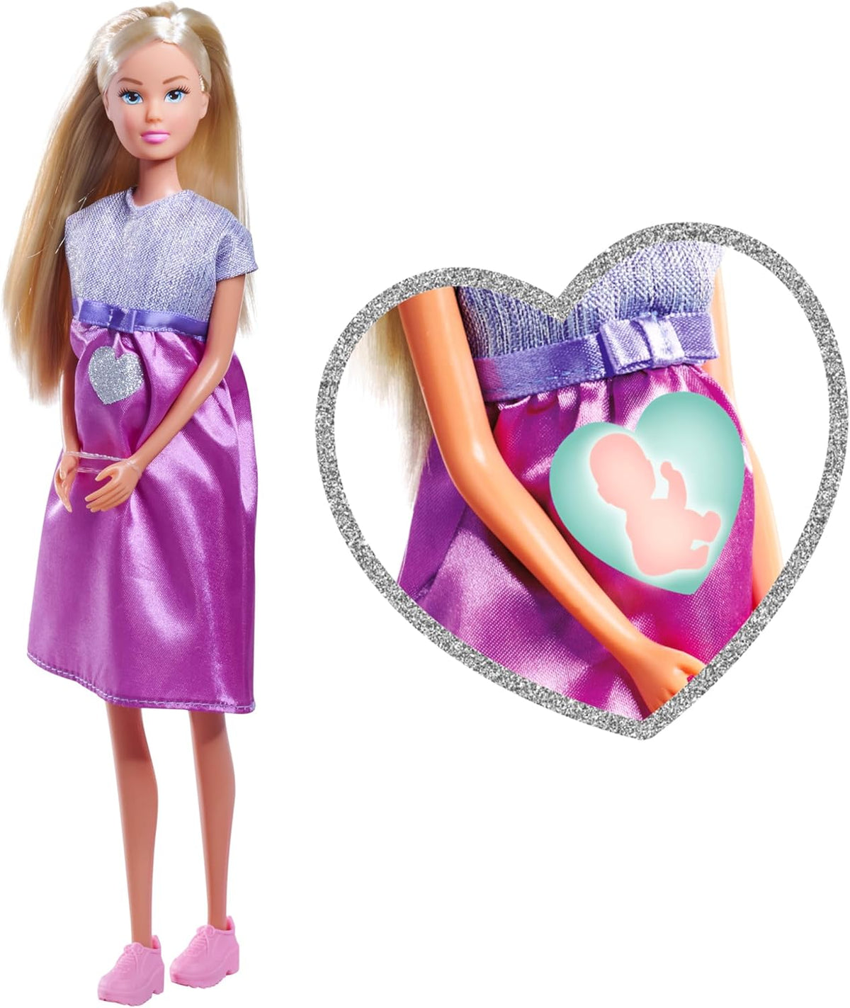 Simba Steffi Love Welcome Baby 29 cm – Schwangere Steffi mit Kind, 12-teiliges Zubehör-Set für Rollenspiele, Modepuppe mit Baby-Puppe 4 cm, Spielzeug für Kinder ab 3 Jahre