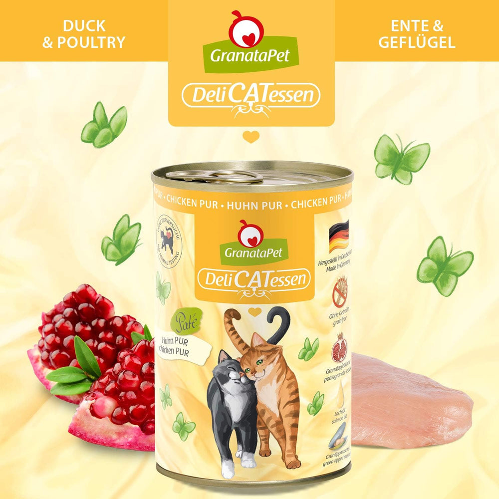 GranataPet DeliCatessen Huhn PUR, Nassfutter für Katzen, Futter ohne Getreide & ohne Zuckerzusätze, Katzenfutter mit hohem Fleischanteil & hochwertigen Ölen, 6 x 400 g