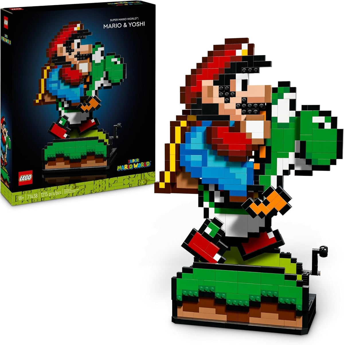 LEGO Super Mario World: zestaw kolekcjonerski Mario i Yoshi Nintendo, figurki pikseli, model do zbudowania i wystawowy, dekoracja wnętrz i przedmioty kolekcjonerskie, zestaw modeli i prezent dla dorosłych fanów 71438 Zestawy do budowania Besuche den LEGO-Store Default Title