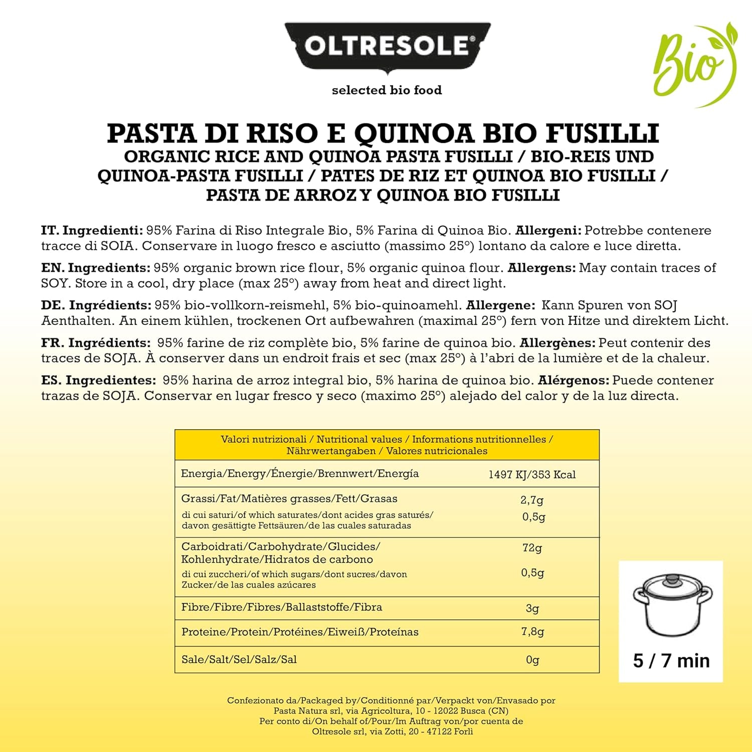 - Bio-Reis- und Quinoa-Pasta glutenfrei, Fusilli-Format - glutenfreie Pasta mit Vollkornreismehl und weisser Quinoa aus biologischem Anbau, wegańskie, Packung mit 3 Packungen à 350 g