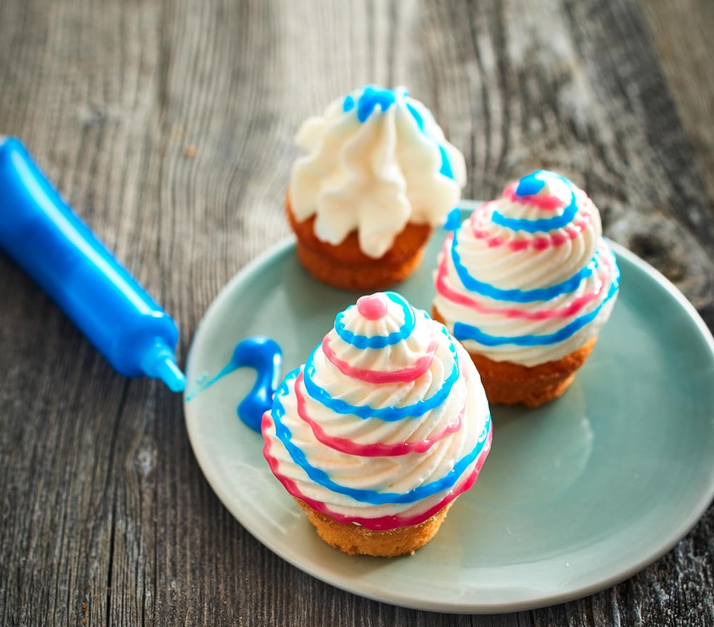 RUF Zucker-Schrift, 4 Tuben Dekor-Schrift in Türkis, Pink, Orange & Blau, Zur Beschriftung Von Glasur, Zuckerguss Und Fondant, Tortendeko Für Weihnachtsplätzchen, 4 X 25G Glazuri si Decor Naty Shop