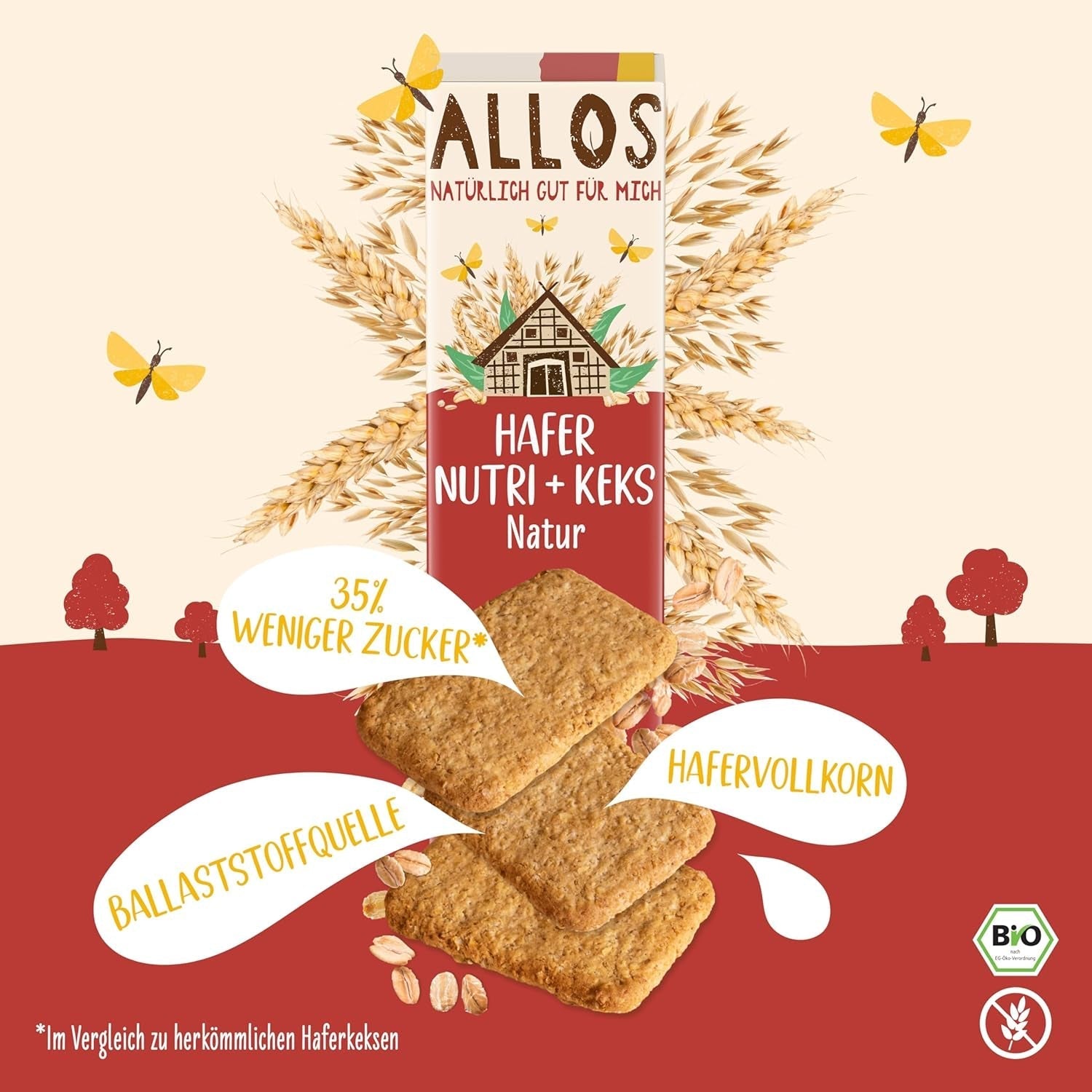 Biscuiți din ovăz organic Allos Nutri | Biscuiți crocanți din ovăz integral | Îndulciți cu miere | 6 x 130 g