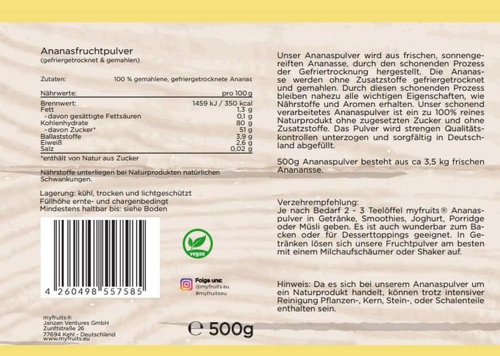 Myfruits owoc ananasa w proszku 500 gram Aromas Naty Shop