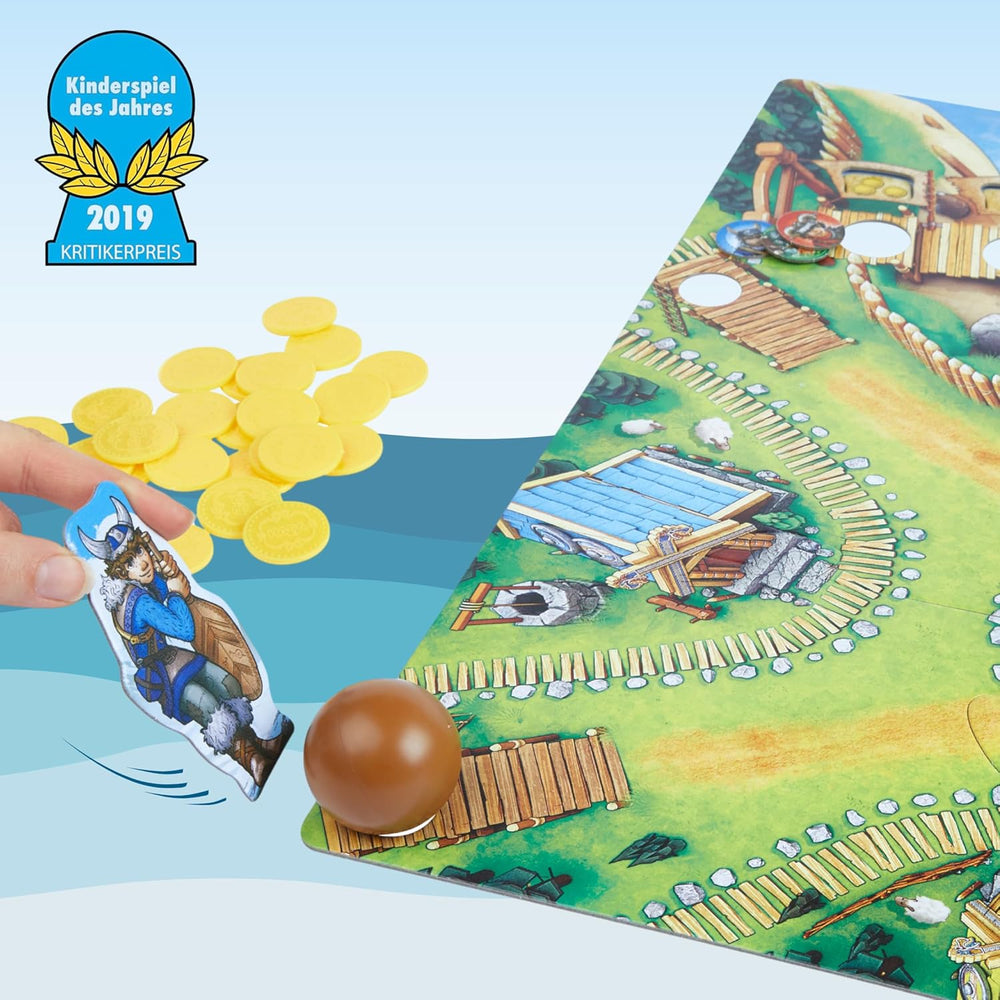 HABA Valley of the Vikings - Szybka gra planszowa zręcznościowa dla 2-4 graczy w wieku od 6 lat - Plansza XXL i statki Wikingów 3D - Promuje taktykę i odwagę - 1304697001