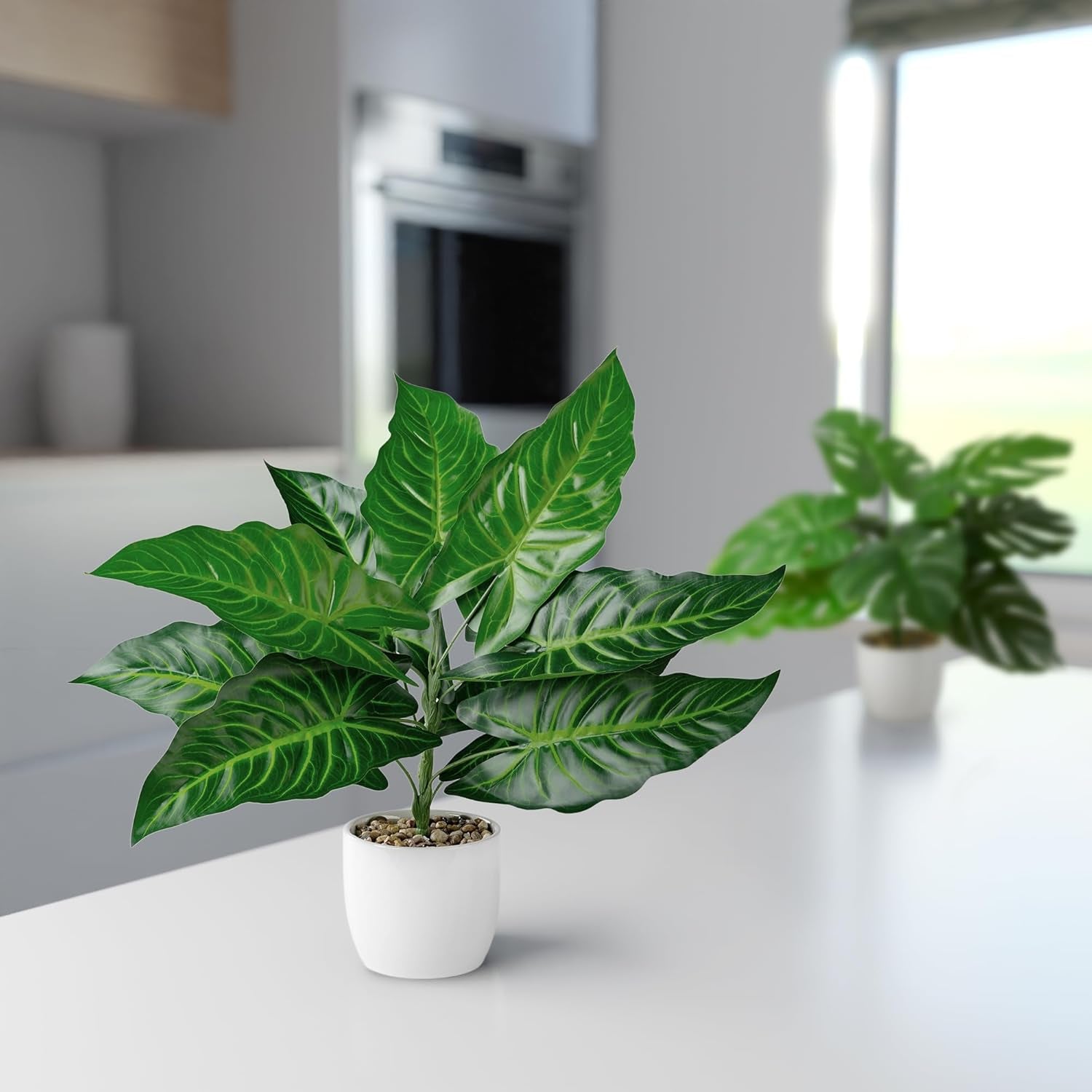 PASCH® 4Er Set Tropische Kunstpflanzen Wie Echt (35Cm) in Weißen Keramiktöpfen: U.A. Monstera Künstlich & Areca Kunstpalme | Künstliche Pflanzen Im Topf | Fake Plant | Kunstblumen Im Topf