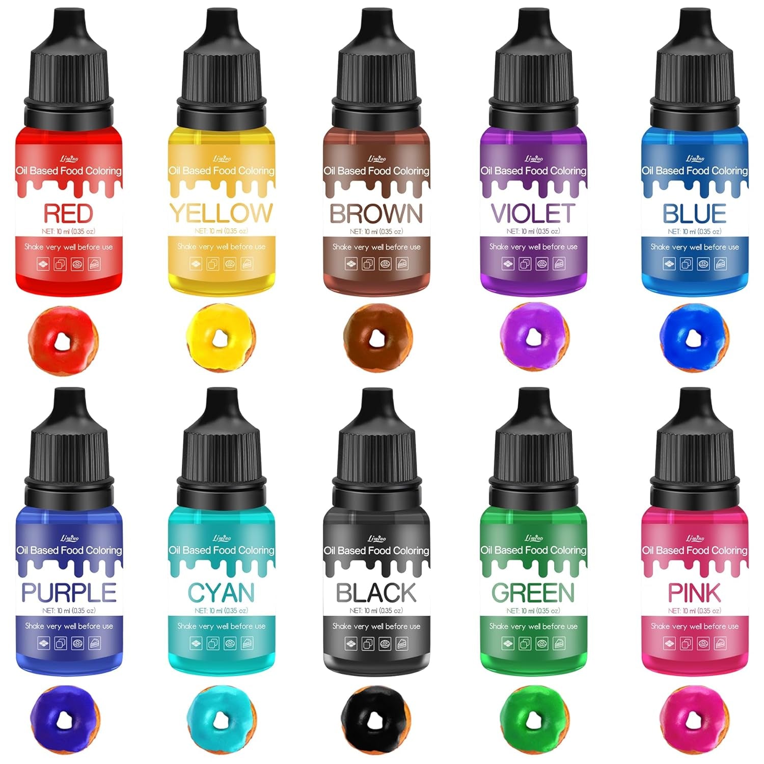 Fettlösliche Lebensmittelfarbe - 10 Farben Ölbasis Lebensmittelfarben Für Schokolade, Süssigkeit, Kuchen, Backen, Macaron - Konzentrierte Barwnik spożywczy Für Tortendeko, Buttercream, Fondant - Je 10Ml Naty Shop