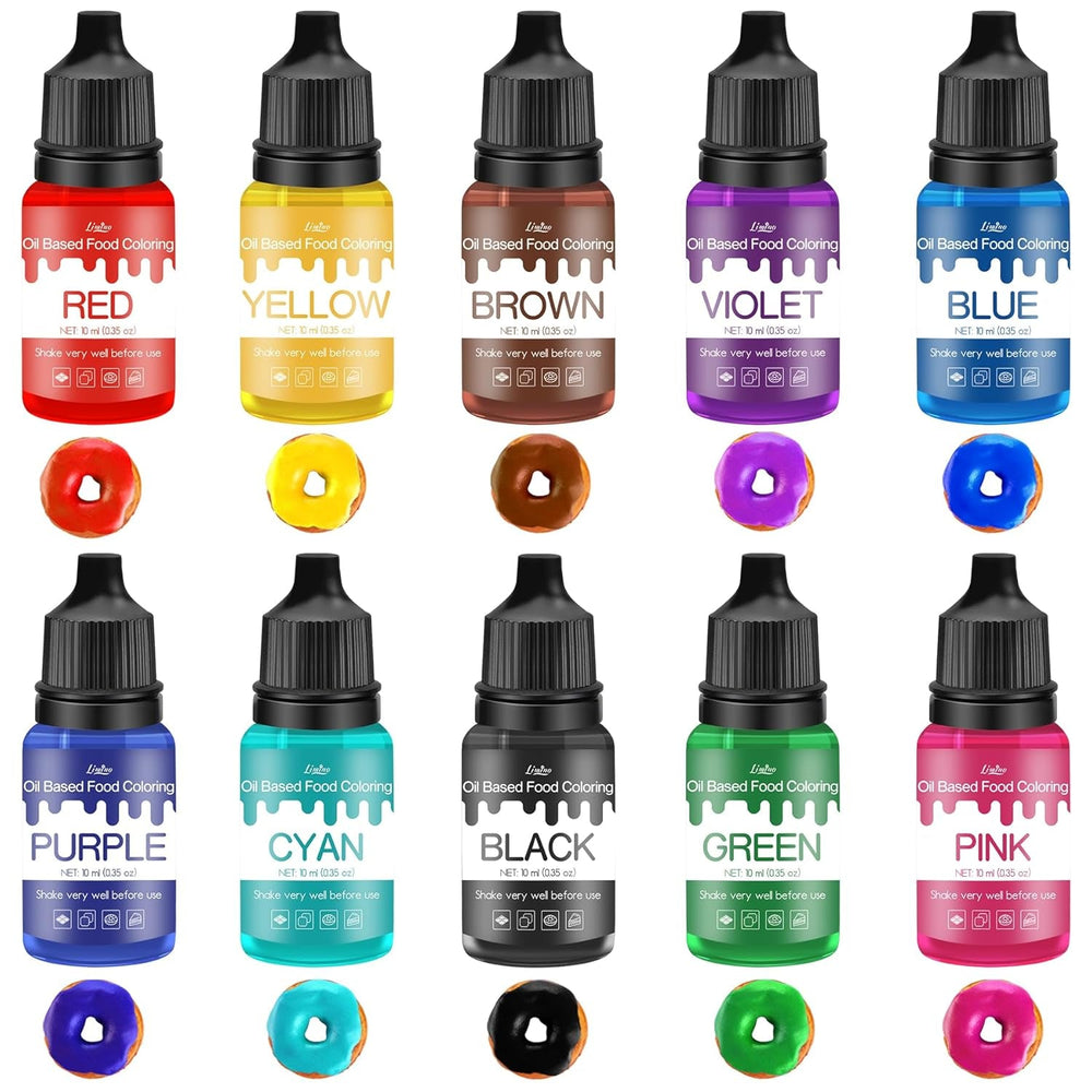 Fettlösliche Lebensmittelfarbe - 10 Farben Ölbasis Lebensmittelfarben Für Schokolade, Süssigkeit, Kuchen, Backen, Macaron - Konzentrierte Barwnik spożywczy Für Tortendeko, Buttercream, Fondant - Je 10Ml Naty Shop