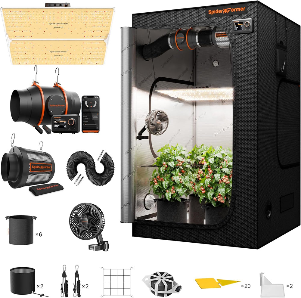 Spider Farmer SF1000 Pełne spektrum ściemnianego światła LED do uprawy, dioda Samsung LM301H EVO, zestaw namiotu do pełnej uprawy 70x70x160 cm, zestaw namiotu do uprawy hydroponicznej, system wentylacji