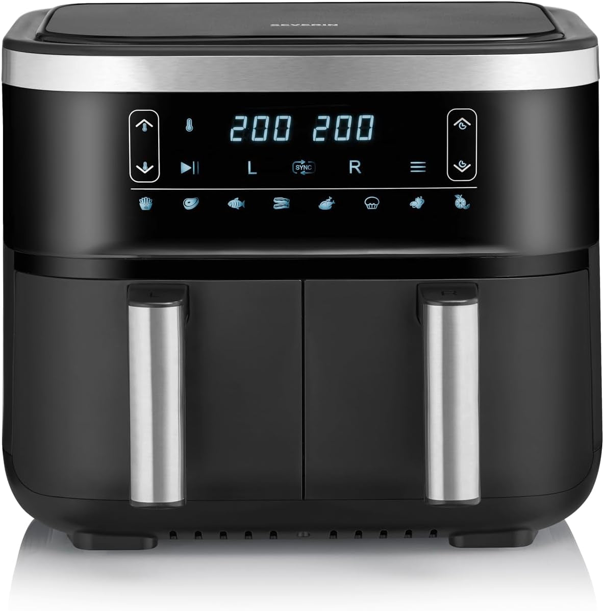 SEVERIN Podwójna frytkownica na gorące powietrze z komorą gotowania 2 x 3,8 l, 8 programów automatycznych Urządzenia Naty Shop 2 x 3,8 litra Garkorb (Parallelnutzung) / 8 programów automatycznych