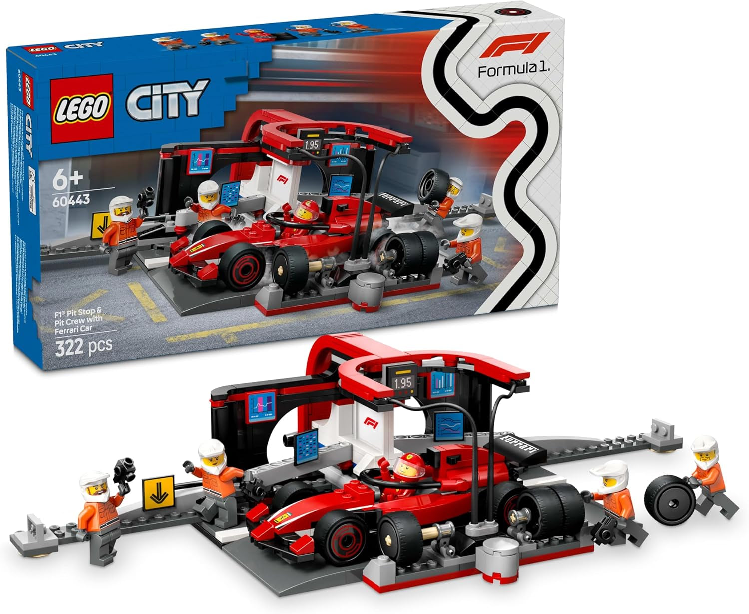 LEGO City Pit Stop F1 z zespołem i Ferrari Speedster - Zestaw pit stopu Formuły 1 z 1 kierowcą wyścigowym i 4 mechanicznymi minifigurkami - Zabawkowy samochód wyścigowy dla chłopców i dziewcząt w wieku 6+ - 60443 Zestawy do budowania Beuche den LEGO-Store Default Title