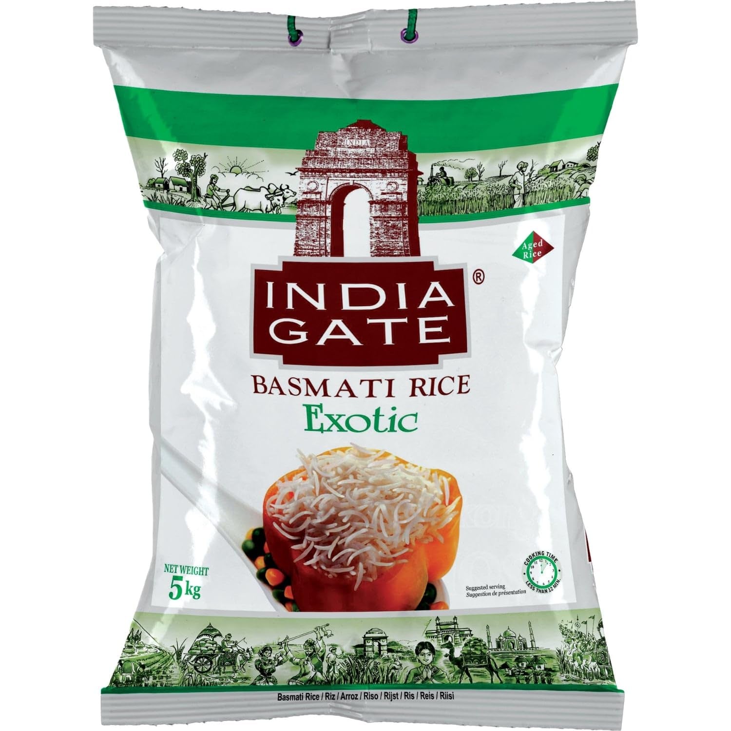 INDIA GATE Premium Basmati Rice – Długoziarnisty drobnoziarnisty, aromatyczny ryż z Indii, drobnoziarnisty długoziarnisty (1 x 5 kg)