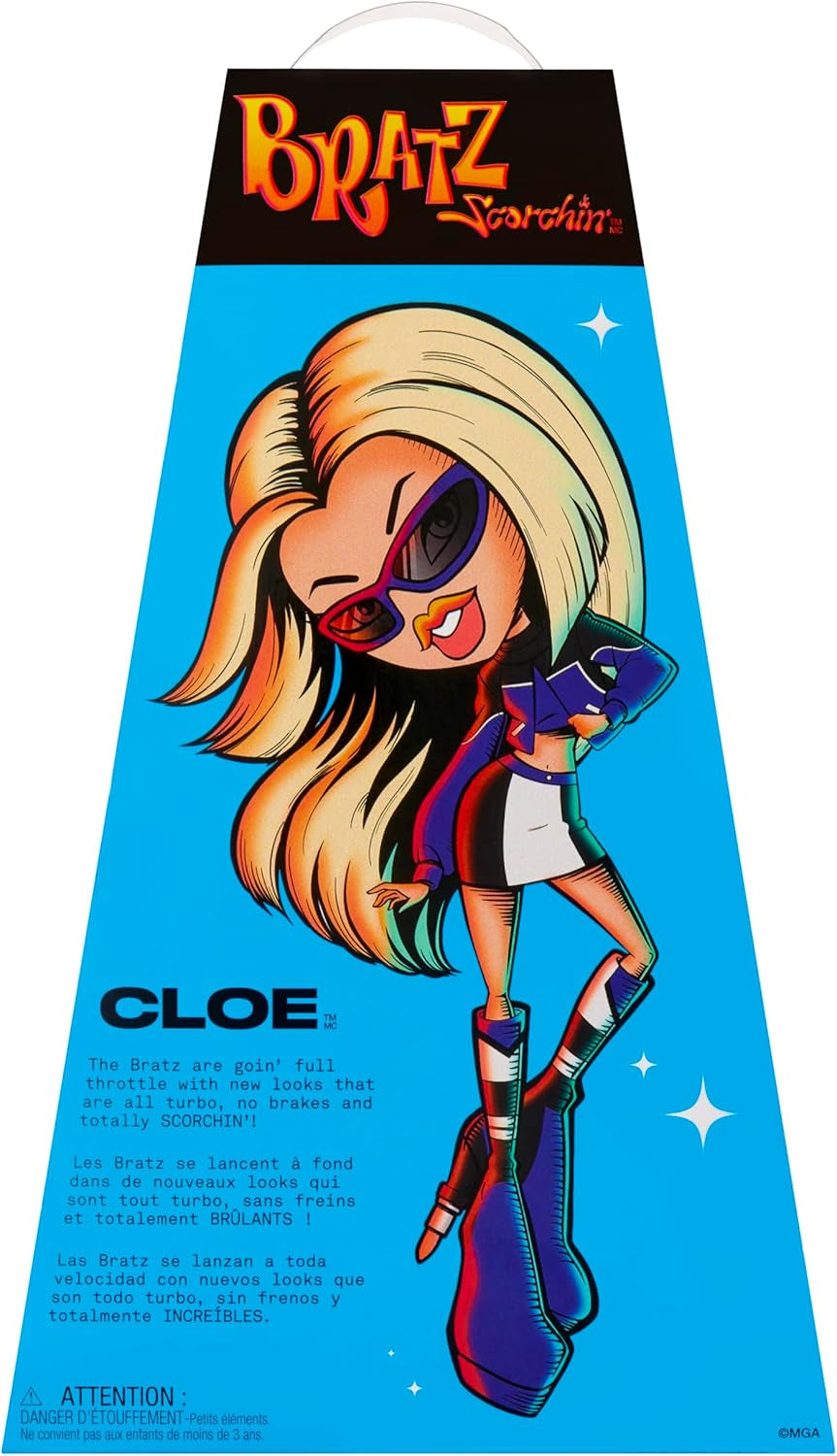 Bratz Scorchin' Cloe - Include 1 păpușă la modă cu ținută și accesorii, Păpuși inspirate din motorsport, Jucărie drăguță pentru fete
