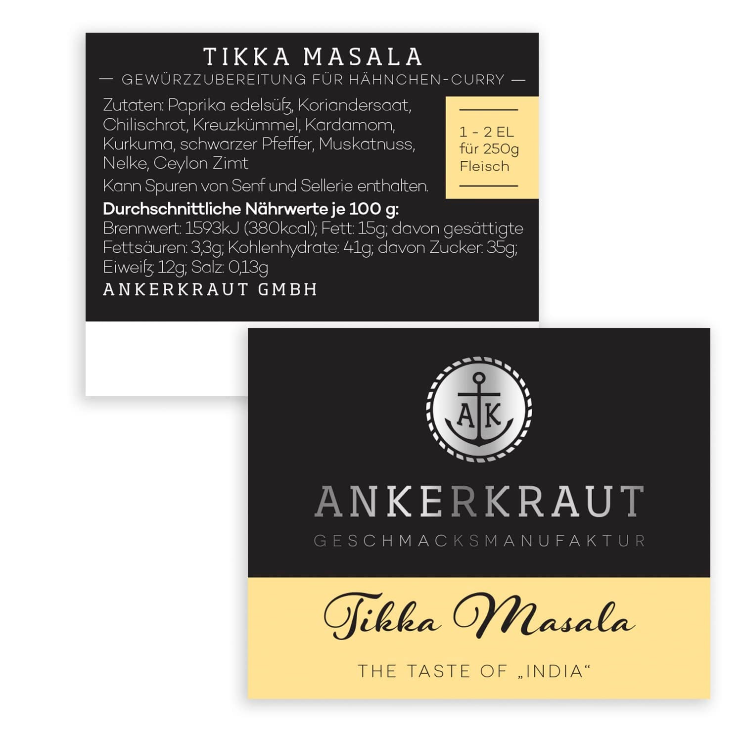 Ankerkraut Tikka Masala Gewürz Indien, 70g w Korkenglas, Lecker Curry mit Hähnchen, Gemüse, Reis Selber Zu Hause Kochen, Chicken Curry Zuckerfrei w jakości Premium