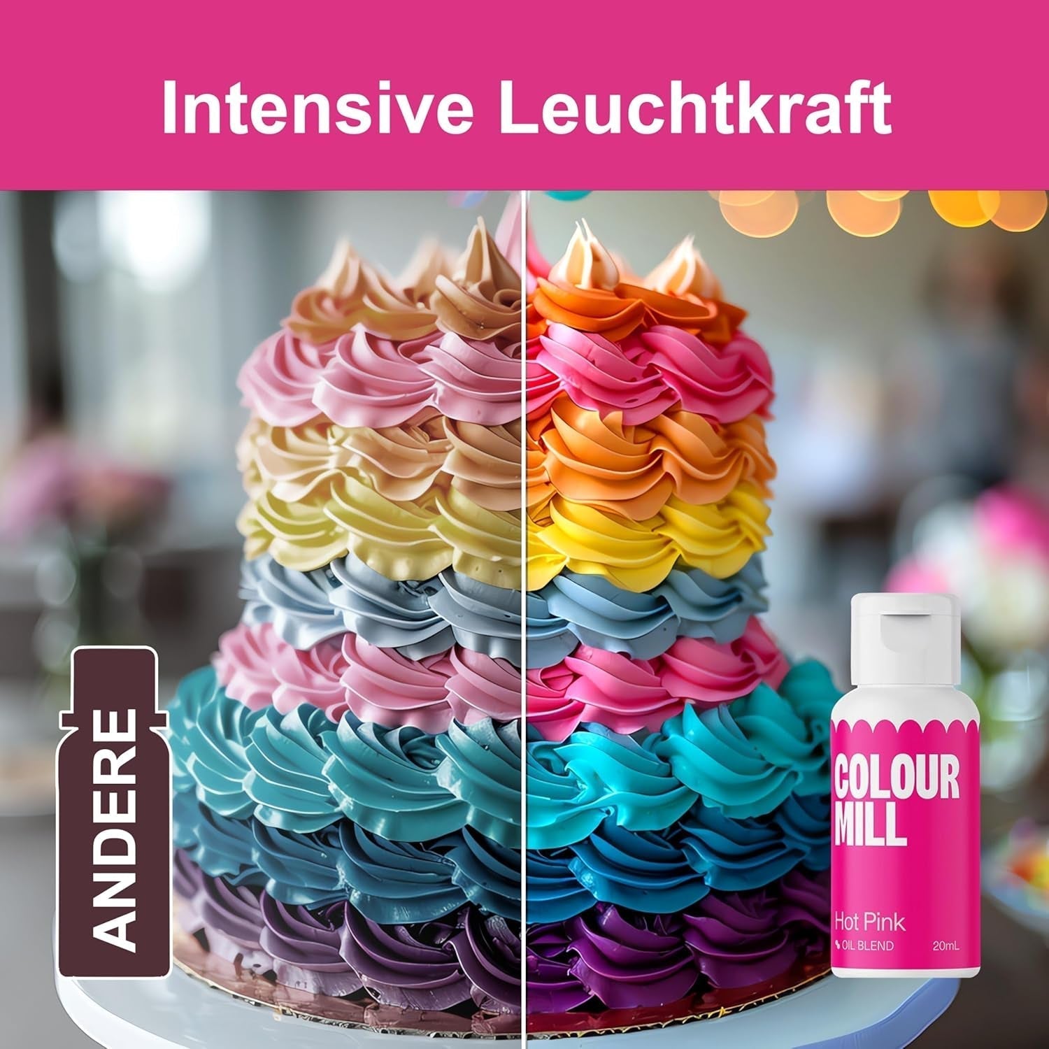 Set coloranți alimentari lichizi Colour Mill – 5 x 20 ml pe bază de ulei (negru, roz aprins, violet, roșu și albastru) – rezistenți la UV – perfecți pentru copt și ca accesoriu pentru torturi, brioșe și decorațiuni de torturi