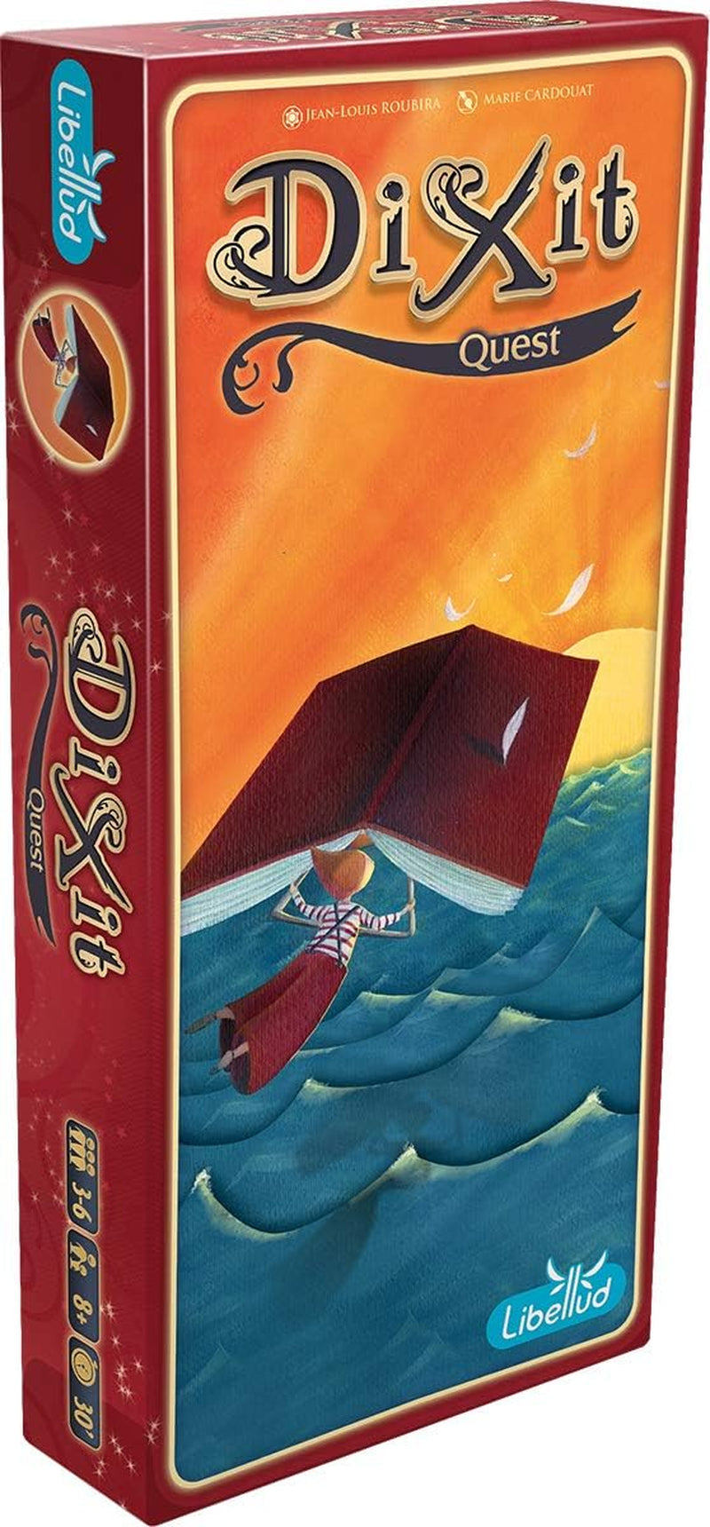 Asmodee, Dixit, wersja niemiecka, gra podstawowa, obraz wart tysiąca słów, kreatywna gra rodzinna dla 3–8 graczy w wieku 8+, gra roku 2010 z 30-minutowym czasem gry