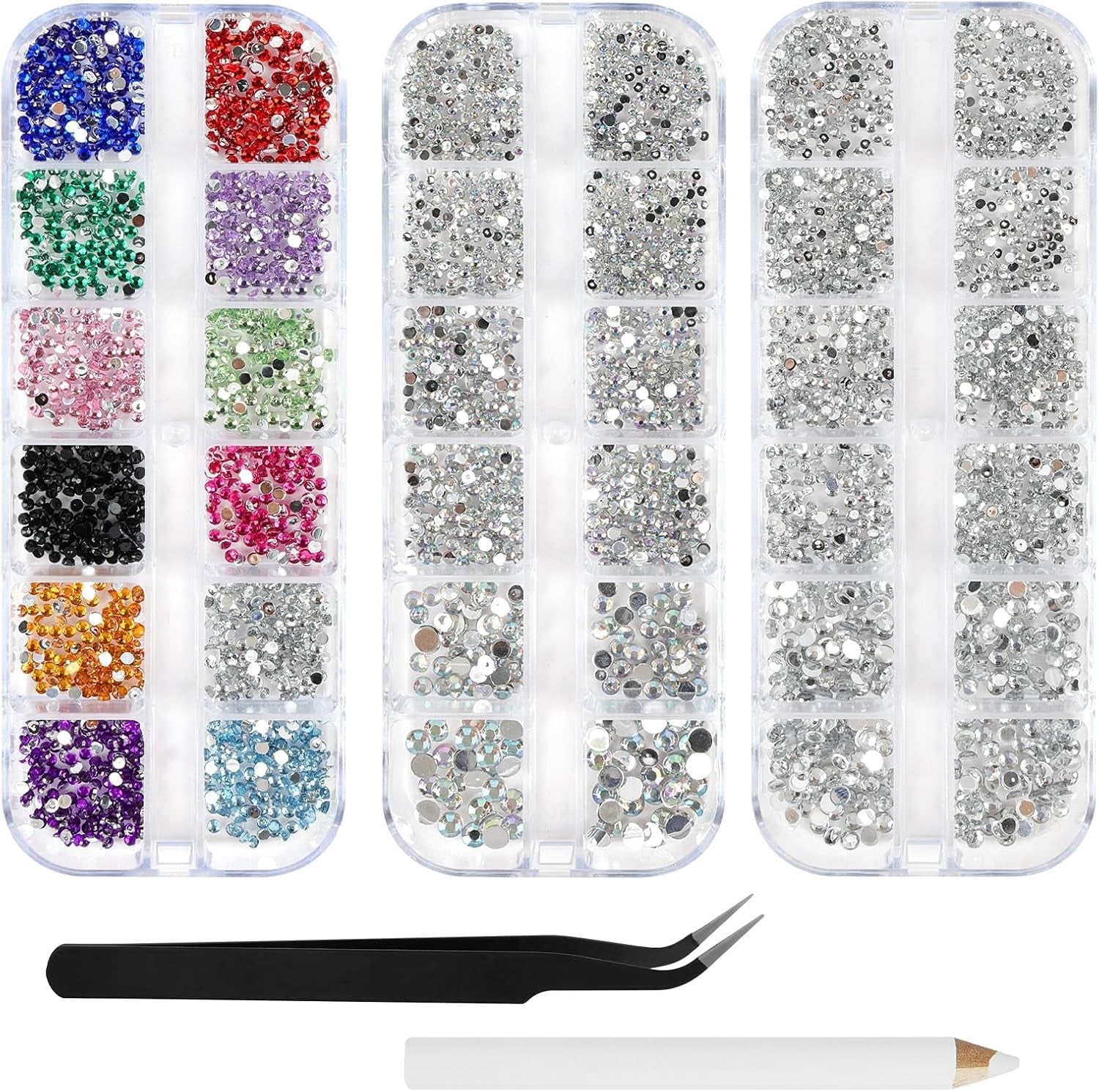 Harz Strasssteine 4200Pcs Strass Kristalle 1Mm-5Mm Gemischte Kinder Bastelsachen Kit Mit Strass Mit Picking Pinzette Und Stift Für DIY Nägel Kleidung Kunsthandwerk Gemischt Becher Party (A)