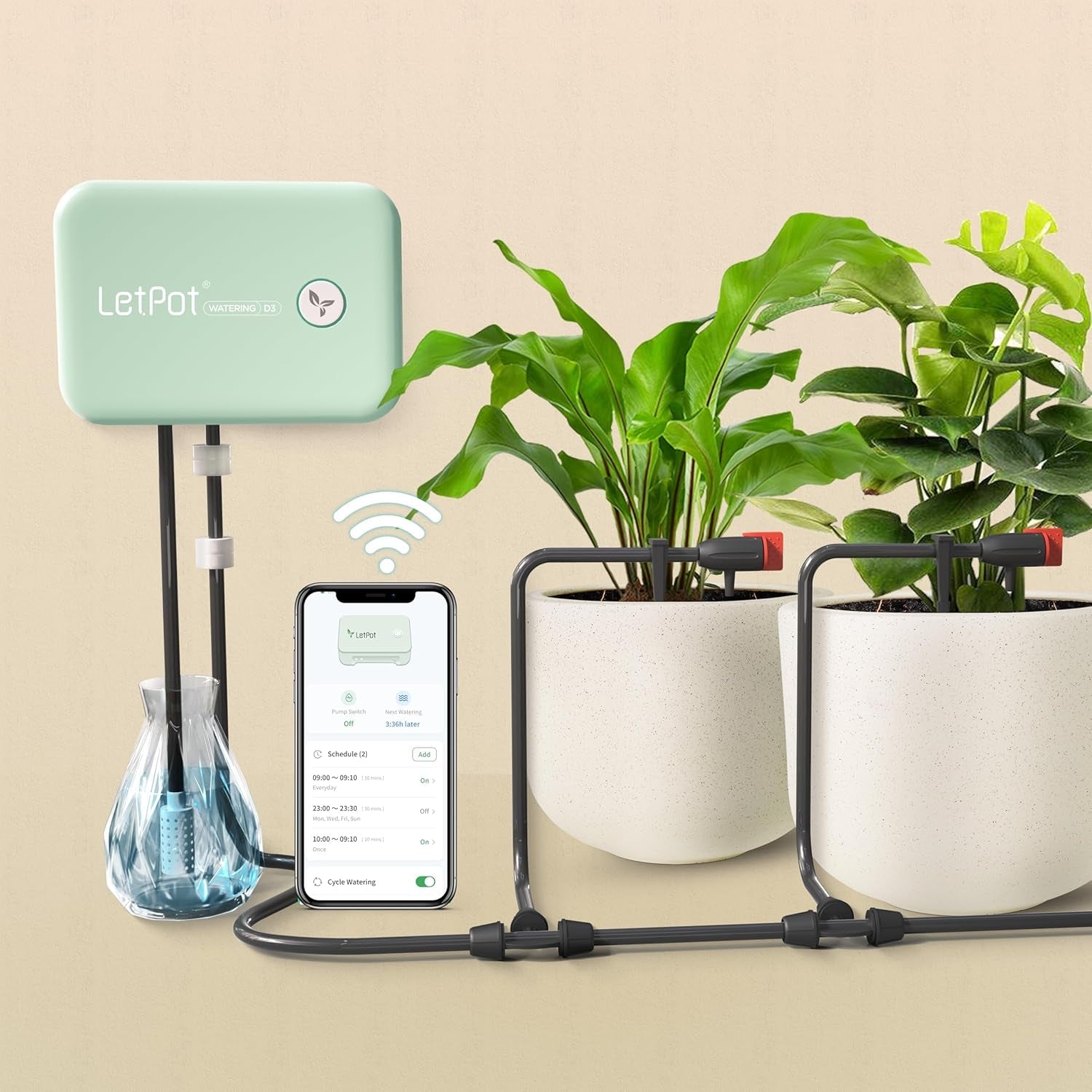 Sistem automat de udare WiFi pentru interior, sistem de udare cu telecomandă prin aplicație pentru 10 plante în ghiveci, kit automat de irigare prin picurare, udarea plantelor de apartament (gri) (gri, Gen-3)