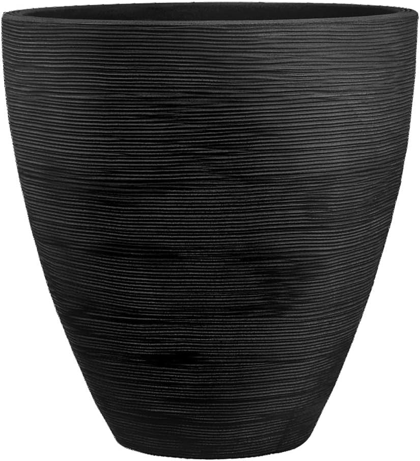 Jardinieră Dehner Vino | Ghiveci, recipient pentru plante | pentru plante în ghiveci | modern, rotund, stabil dimensional, robust | textură cu nervuri | interior, exterior | plastic | antracit | Ø 40 cm, înălțime 60 cm