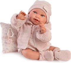 Antonio Juan Puppen für Neugeborne, Winterpfeife, realistyczny Babypuppe, 42 cm, z różowym ubrankiem, w zestawie smoczek i poduszka