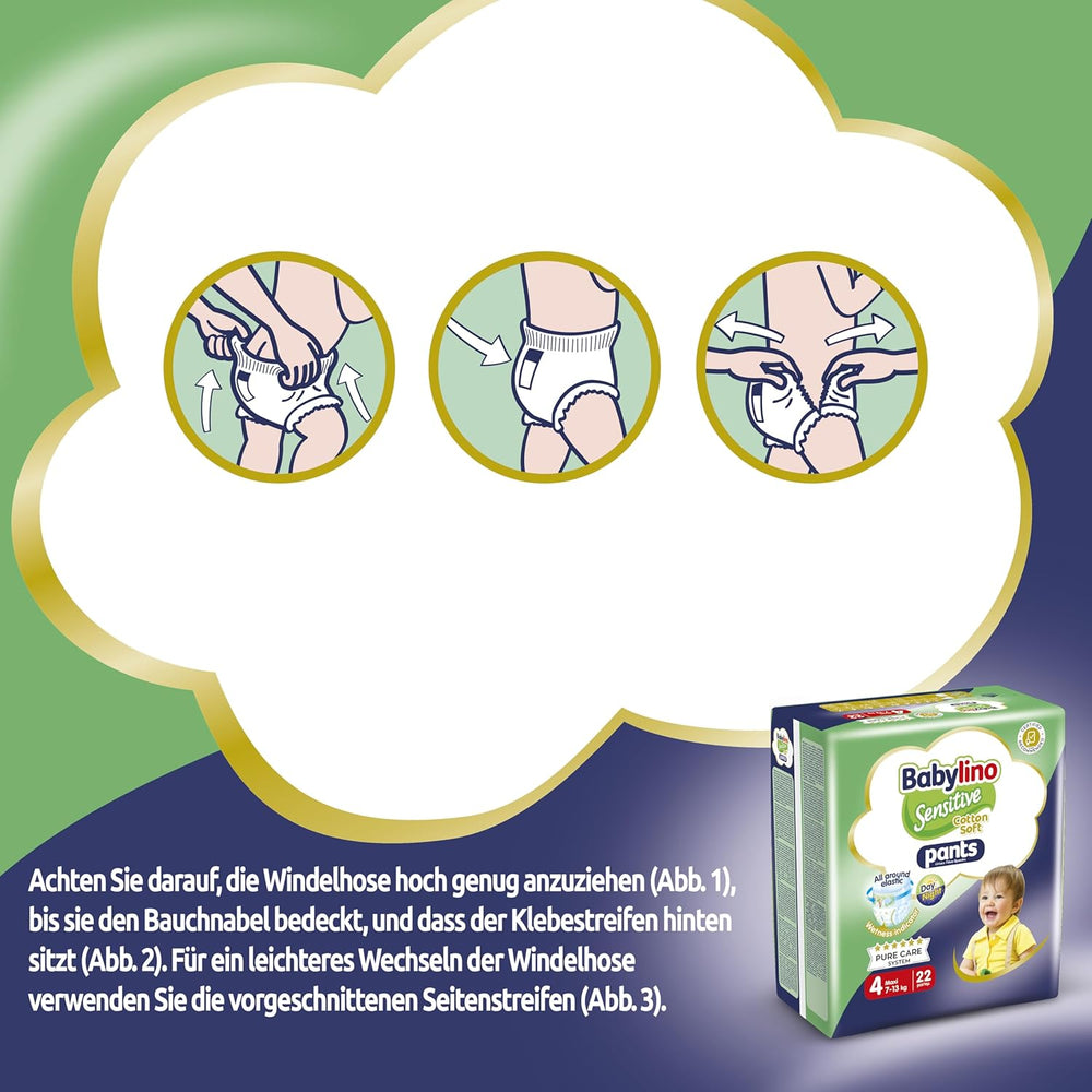 Pieluszki Sensitive Cotton Soft, rozm. 4, Spodnie Maxi (7-13 kg), 22 sztuki