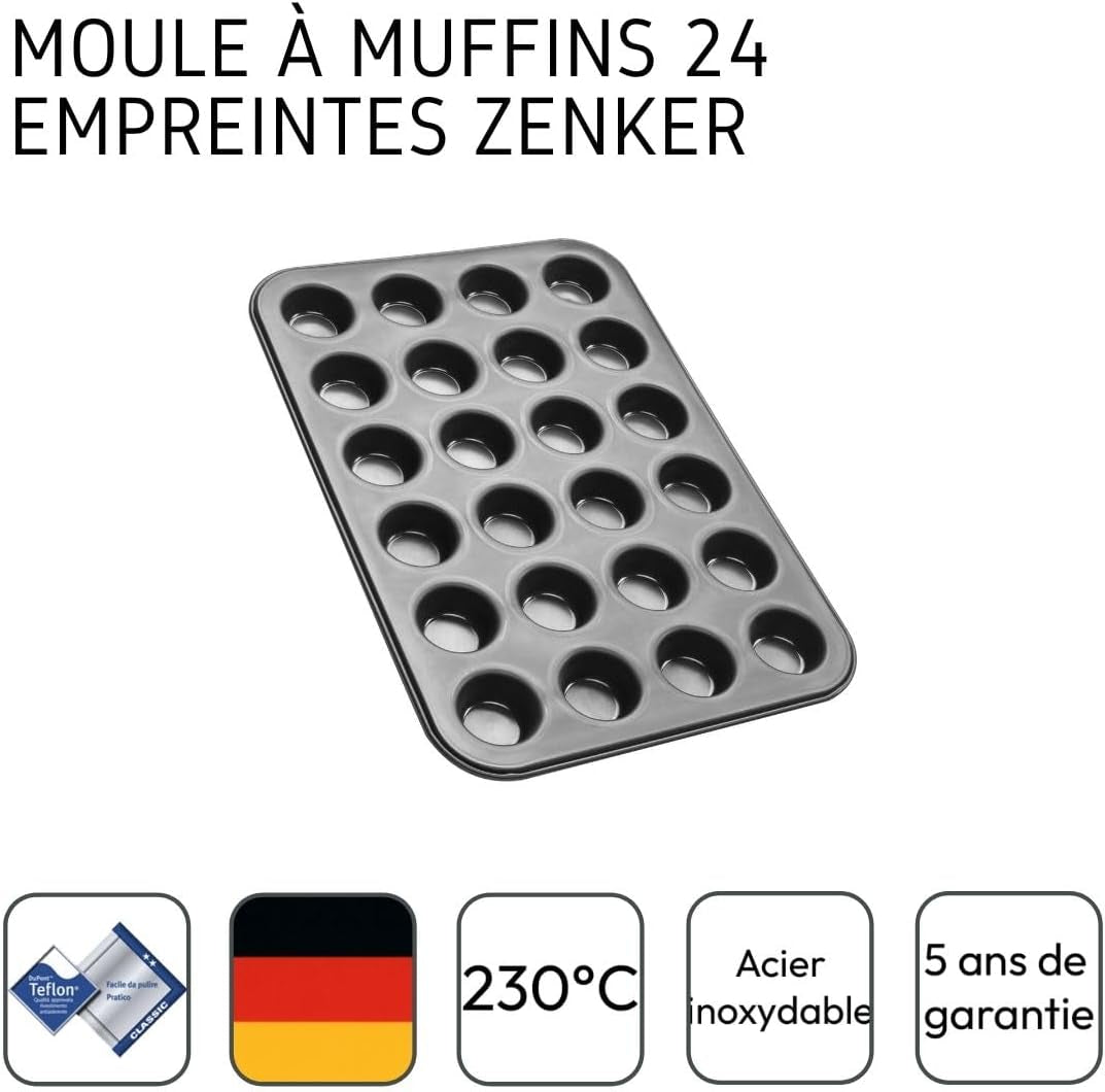 Zenker 6541 Black Metallic 24Er Mini-Muffinform – Antihaftbeschichte Für Perfekte Mini-Muffins, Ø 4,5 cm, ​​Made in Germany Formy i blachy do pieczenia Naty Shop
