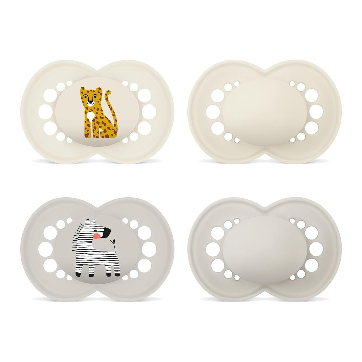 Suzete MAM Originale | 6-16 Luni | Set de suzete pentru bebeluși și copii mici | Acceptare 94% | Ajută la prevenirea alinierii dinților nedoriți | Suzete pentru bebeluși din silicon SkinSoft | Leopard/Zebră | Pachet de 4