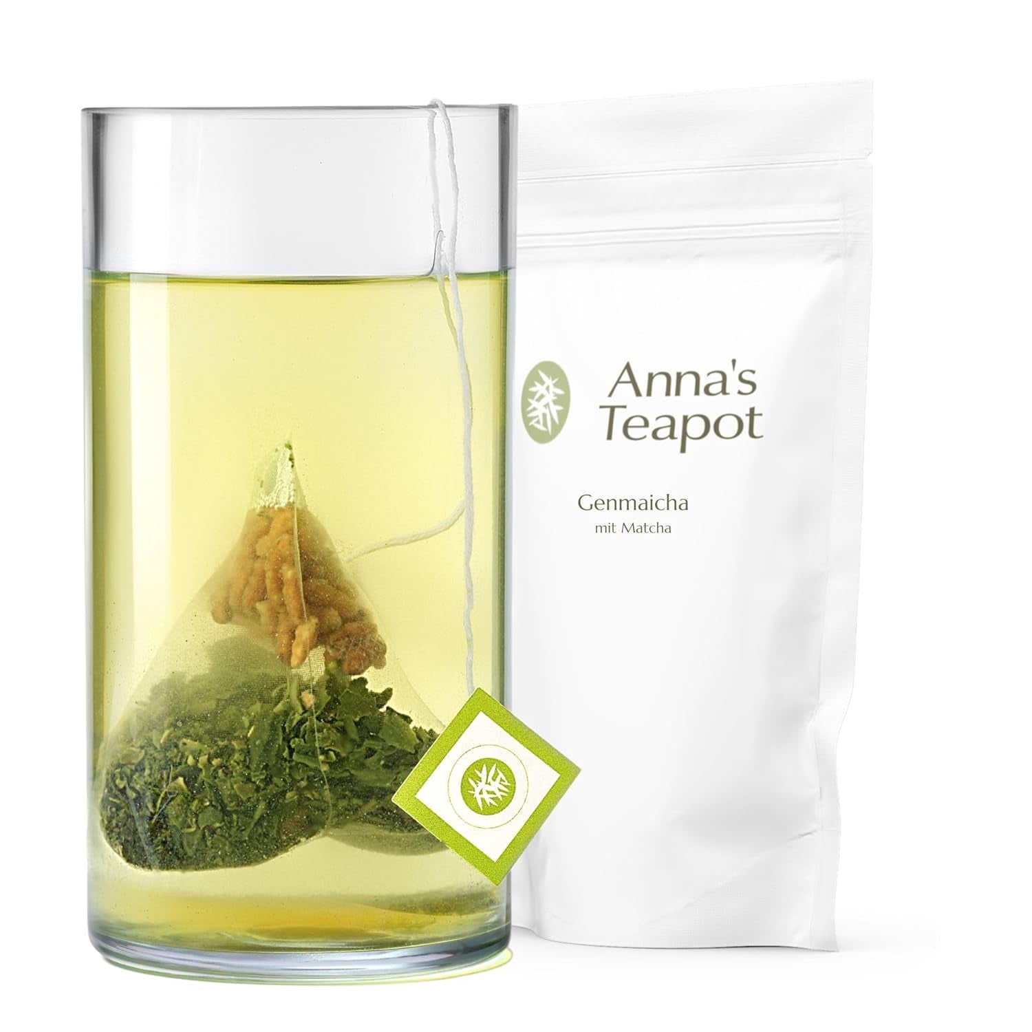 Ceai verde organic Genmaicha Anna'S Teapot - Ceai verde japonez în pliculețe cu orez brun prăjit și Matcha - 20 pliculețe piramidale în pungă resigilabilă