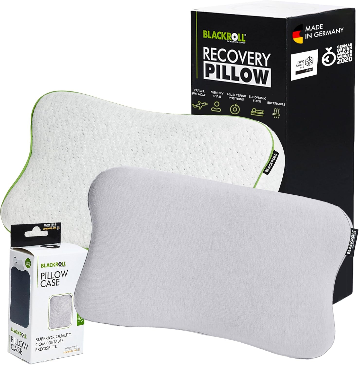 BLACKROLL® Recovery Pillow Set Jersey, Orthopädisches HWS Nackenkissen Aus Memory-Foam - Made in Germany Perne ortopedice cervicale Naty Shop Kissen + Kissenbezug Hellgrau