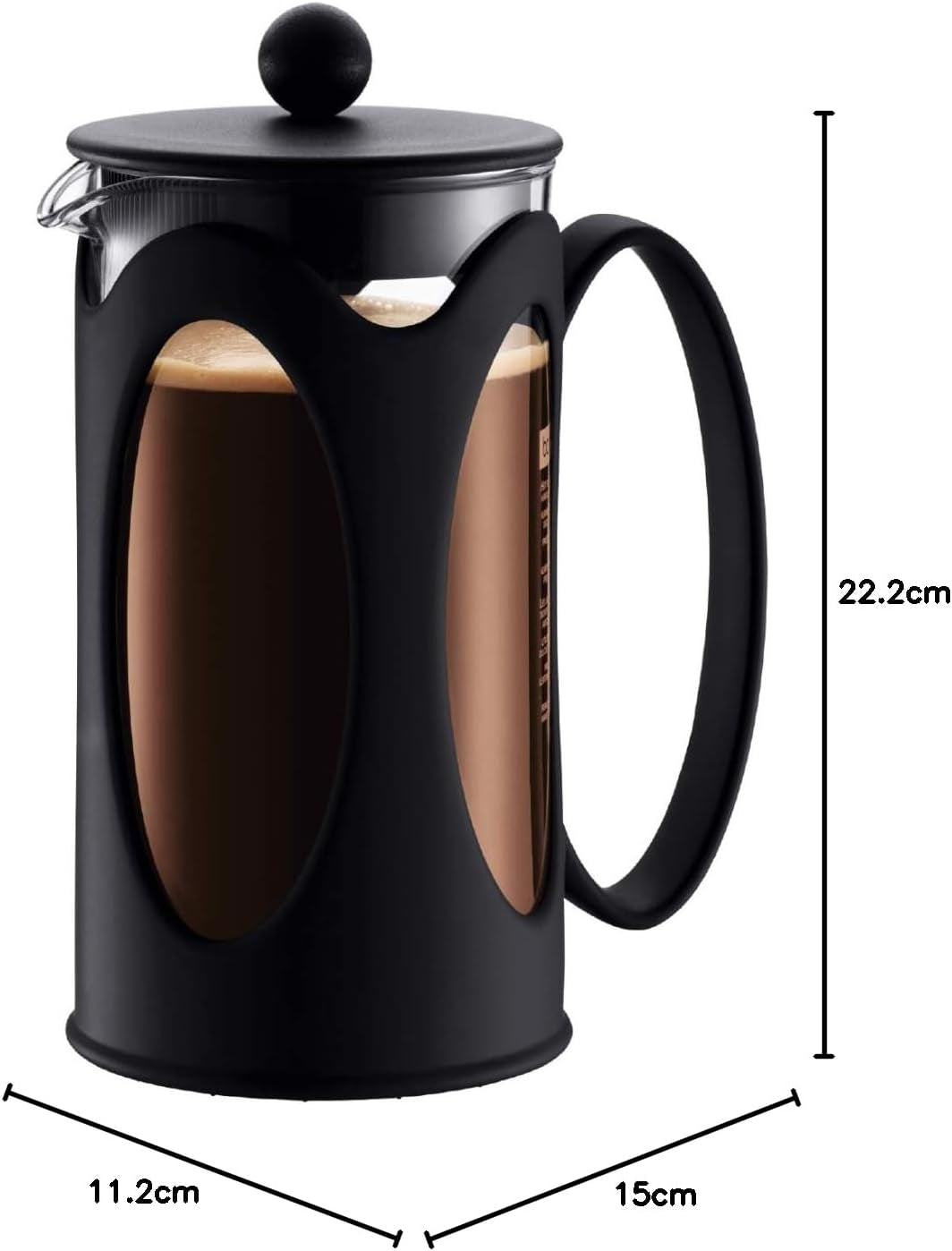 Cafetieră Bodum Kenya - 1L / 8 căni - Presă franceză manuală din sticlă borosilicată și oțel inoxidabil - Se poate spăla în mașina de spălat vase - Fabricată în Portugalia