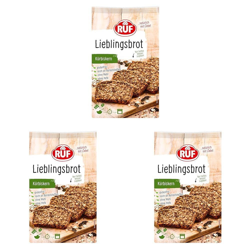 RUF Lieblingsbrot Protein, Brot-Backmischung, Brotmischung, Brotteig-Mischung, Proteinreiches Brot, Glutenfrei, Ohne Mehl & Hefe, 1 X 500 G Naty Shop 600 G (opakowanie 3Er) Kà¼Rbiskern