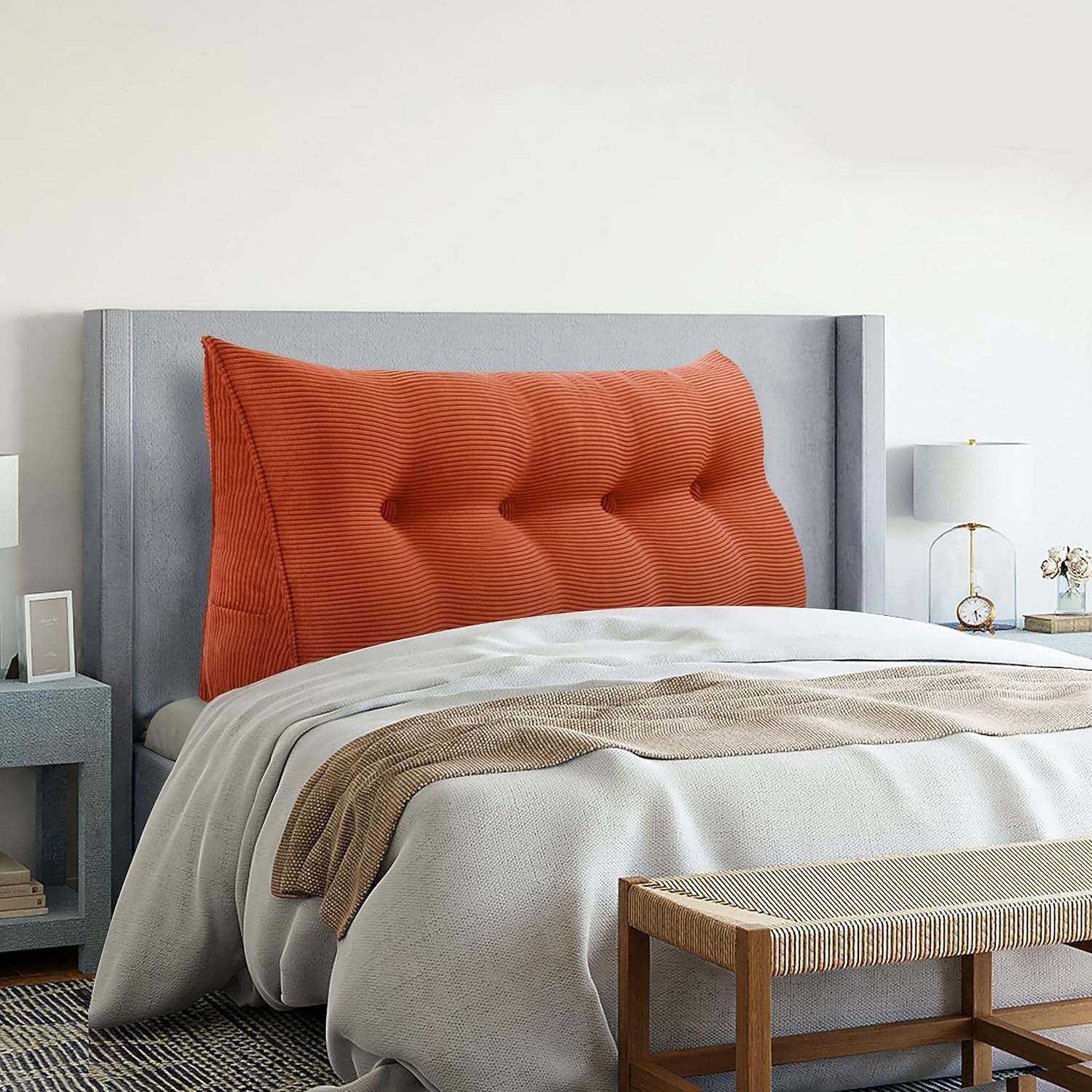 Pernă Johnear cu pană, pernă de citit pentru pat și canapea, pernă pentru spătar, pernă pentru tăblie, pernă lombară triunghiulară mare (gri, 45 cm)