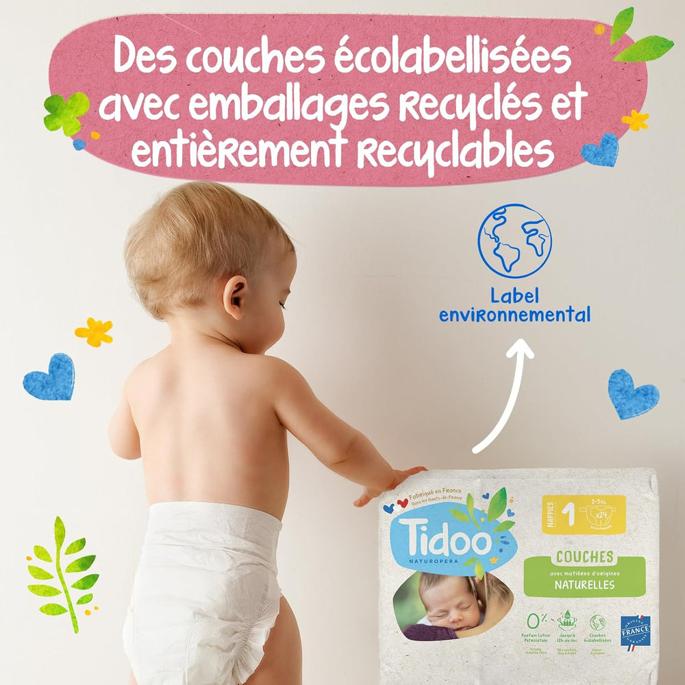 - Ökologische Diadeln, Größe 2 (3-6 kg) – natürlicher Ursprung, ohne Schadstoffe – 12 Stunden trocken, extrem saugfähig – hermestellung we Francji – 150 Einwegdiadeln – Opakowanie 1 miesiąc