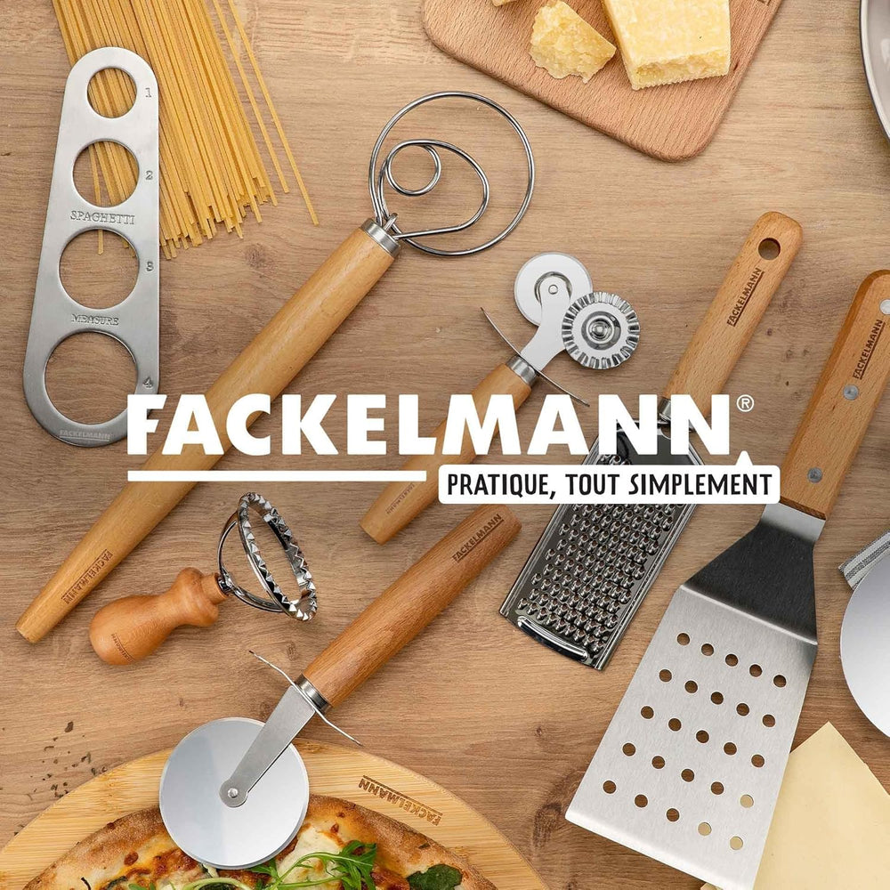 Roată de patiserie Fackelmann pentru ravioli, Maultaschen sau fursecuri – roată de patiserie din oțel inoxidabil cu aliaj de zinc – pentru paste de casă – mâner ergonomic din lemn de fag