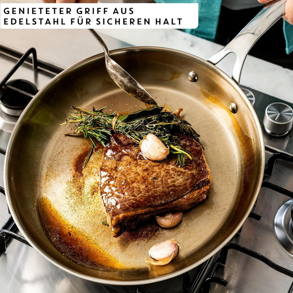 Jamie Oliver marki Tefal Cook Inteligentna patelnia 28 cm, niepowlekana stal nierdzewna, odpowiednia do garnków i patelni indukcyjnych Naty Shop