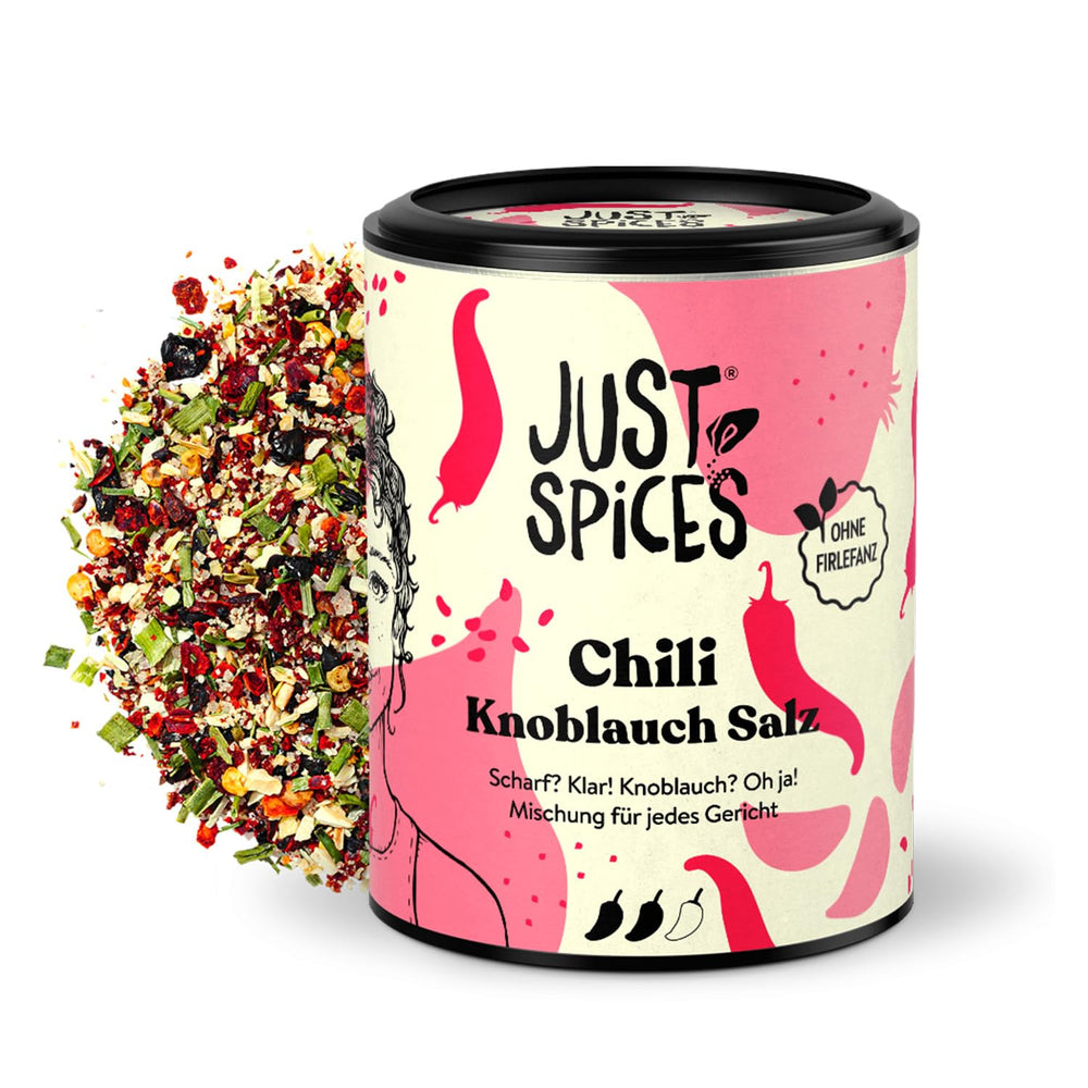 Just Spices Chili Czosnek Sól I Gewürzmix, der zu allen Gerichten schmeckt I Gewürzdose, 55 g