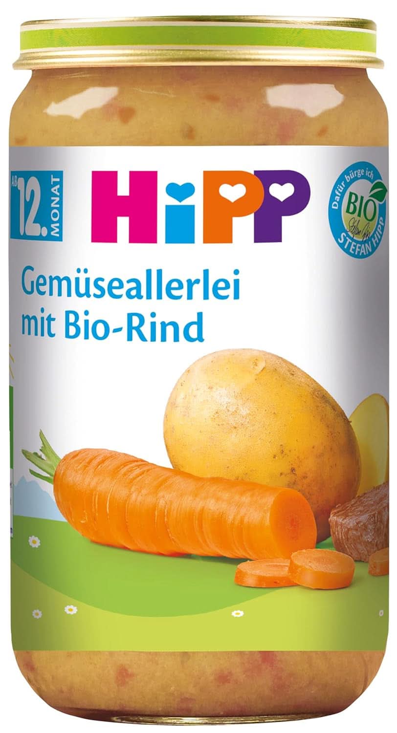 Hipp Warzywa, które możesz zjeść z organiczną wołowiną, opakowanie 6 sztuk (6 x 250 gramów) Matka i Dziecko Naty Shop