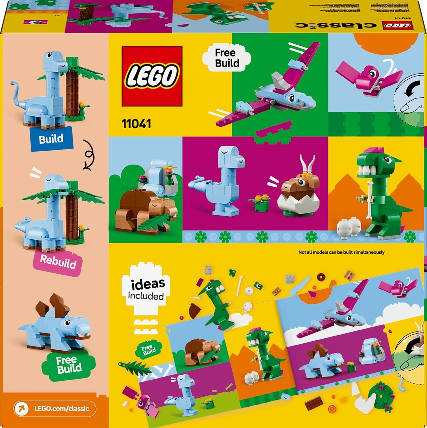LEGO Classic Kreative Dinosaurier, Bauset mit Modellen und Tierfiguren aus Steinen, fantasievolles Spielerlebnis, Geschenk für Jungen und Mädchen ab 5 Jahren, inklusive T.Rex und Triceratops 11041