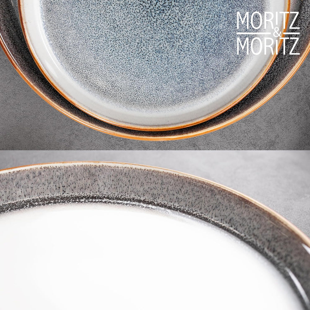 Set de veselă Moritz & Moritz TARENTO, 24 de piese, pentru 6 persoane, gri - Set elegant de farfurii din gresie de înaltă calitate - Setul de veselă include 6 farfurii de cină, 6 farfurii de desert, 6 farfurii de sumă și 6 cești