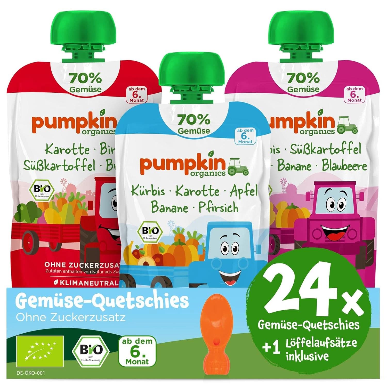 Pumpkin Organics 24Pack, organiczne puree warzywne, bez dodatku cukru, dla dzieci od 6 miesiąca, 24 x 100 gramów Matka i Dziecko Naty Shop 24 x 100 gramy