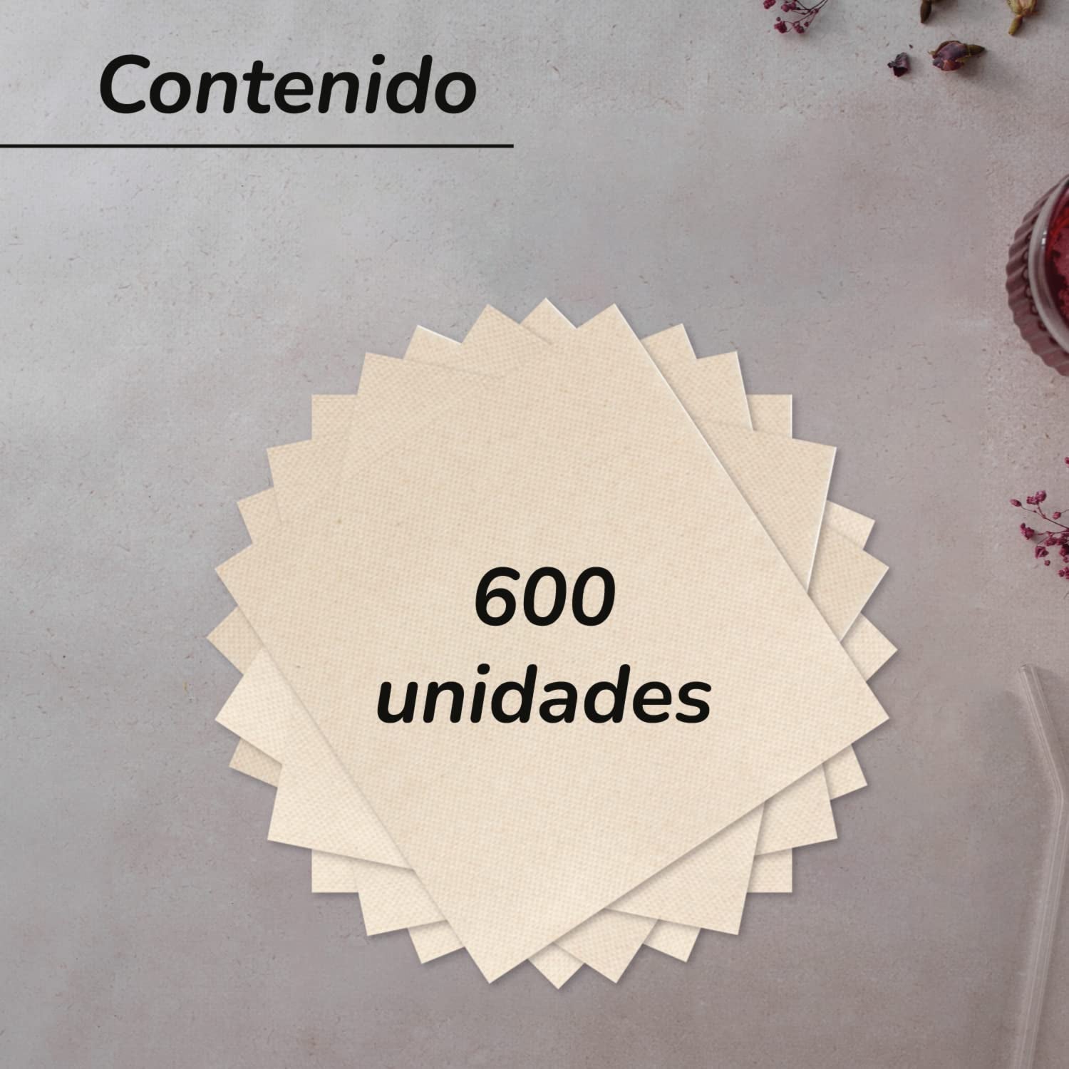 - 600 bucăți de șervețele de cocktail marca Bio-Eco - Culoare Naturală - 100% Reciclabile - Micropoint - 10 X 10 Cm (Pliate) Și 20 X 20 Cm (Nepliate)