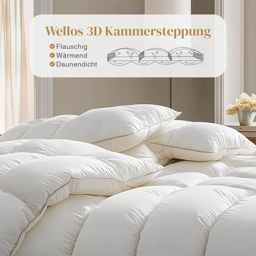 135X200 Plapumă pentru toate anotimpurile 100% plapumă de bumbac cu puf de gâscă și pene, plapumă de pene cu umplutură groasă fără pluș viu, plapumă de tranziție extra pufoasă 3D Baffle Box pentru pat unic, alb Plapumi si pilote Naty Shop