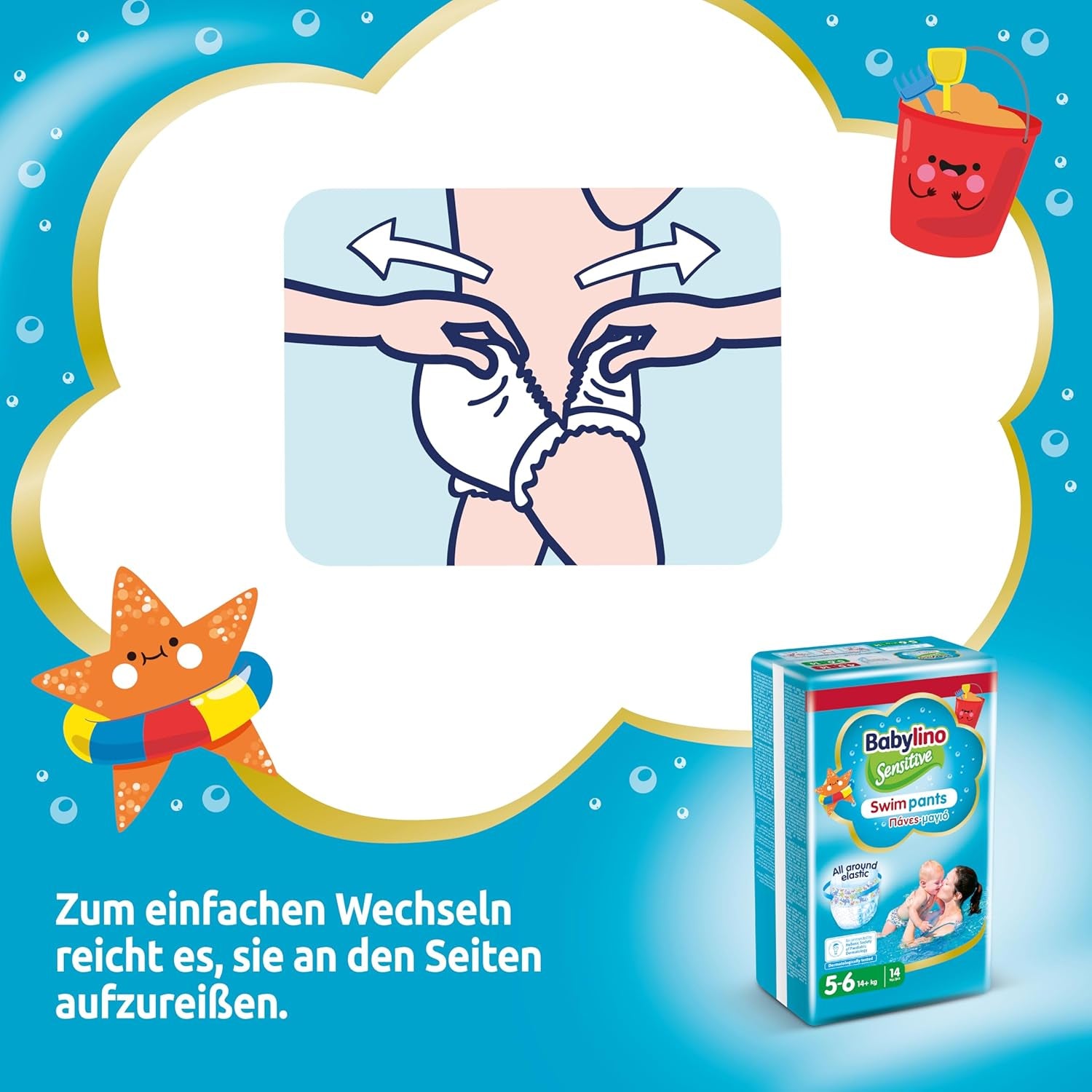 Pieluszki Sensitive Spodnie do pływania, do morza i basenu, rozm. 5-6 (powyżej 14 kg), 84 sztuki