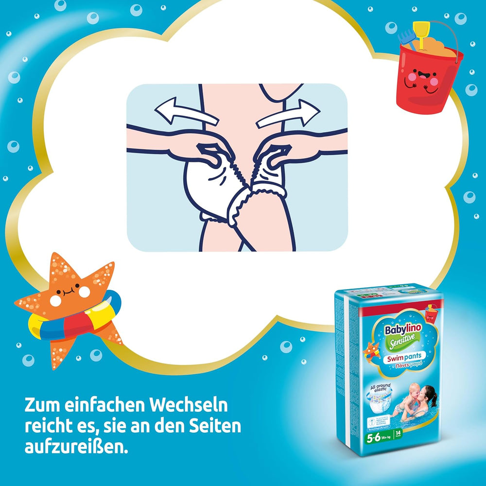 Pieluszki Sensitive Spodnie do pływania, do morza i basenu, rozm. 5-6 (powyżej 14 kg), 84 sztuki